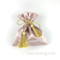 Luxury Packaging Drawstring Pouch Wedding Embroidery Logo Pearly Satin Jewelry Pouch Bag with Tassel